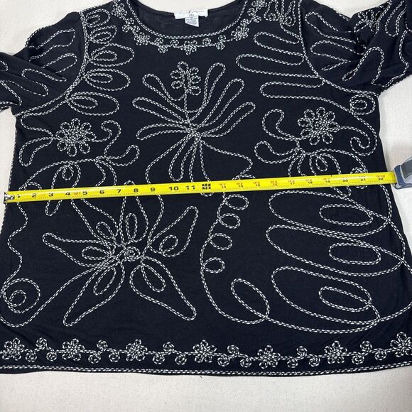 Once Again Womens Blouse Black 3/4 Sleeve Stretch Embroidered Plus 1X - Picture 8 of 16